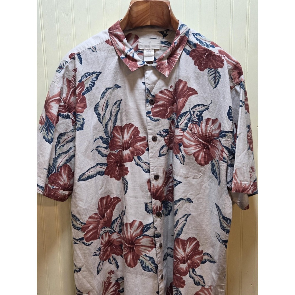 Paradise Shores Shirt Mens XL Red Floral‎ Hawaiian Aloha Tropical Button Front